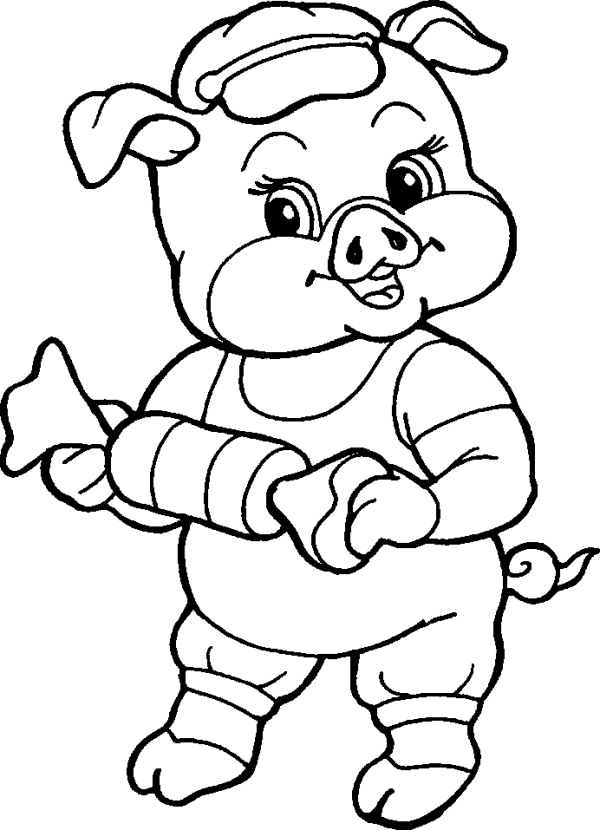 Pig from the cartoon with a candy