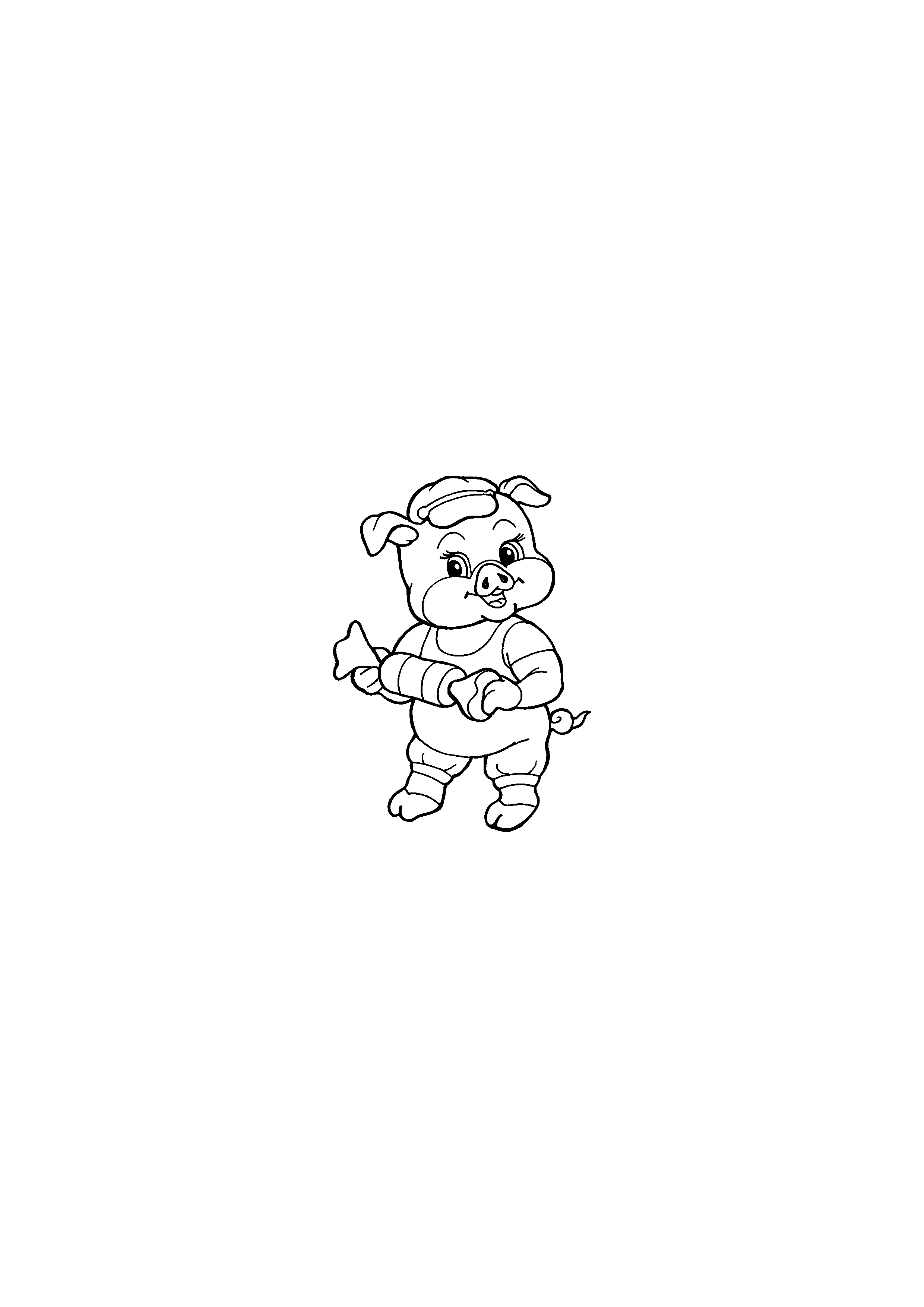 Pig from the cartoon with a candy
