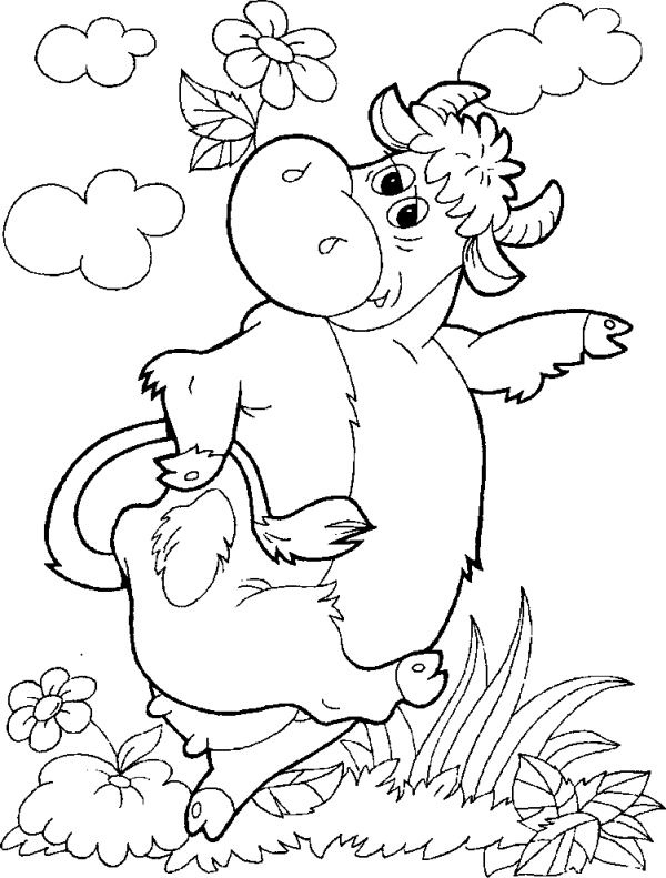 Cheerful Cow with a Flower