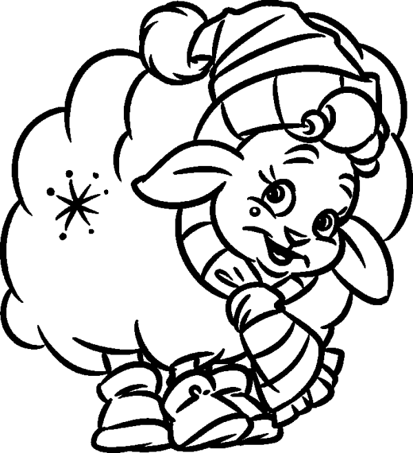 New Year's lamb in a pom-pom hat and scarf