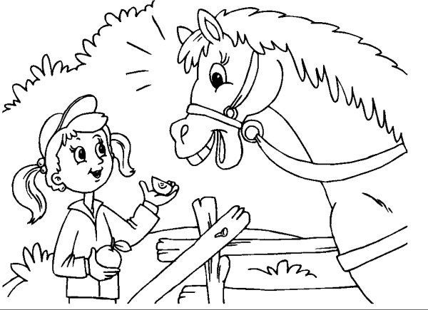 Girl feeds horse an apple