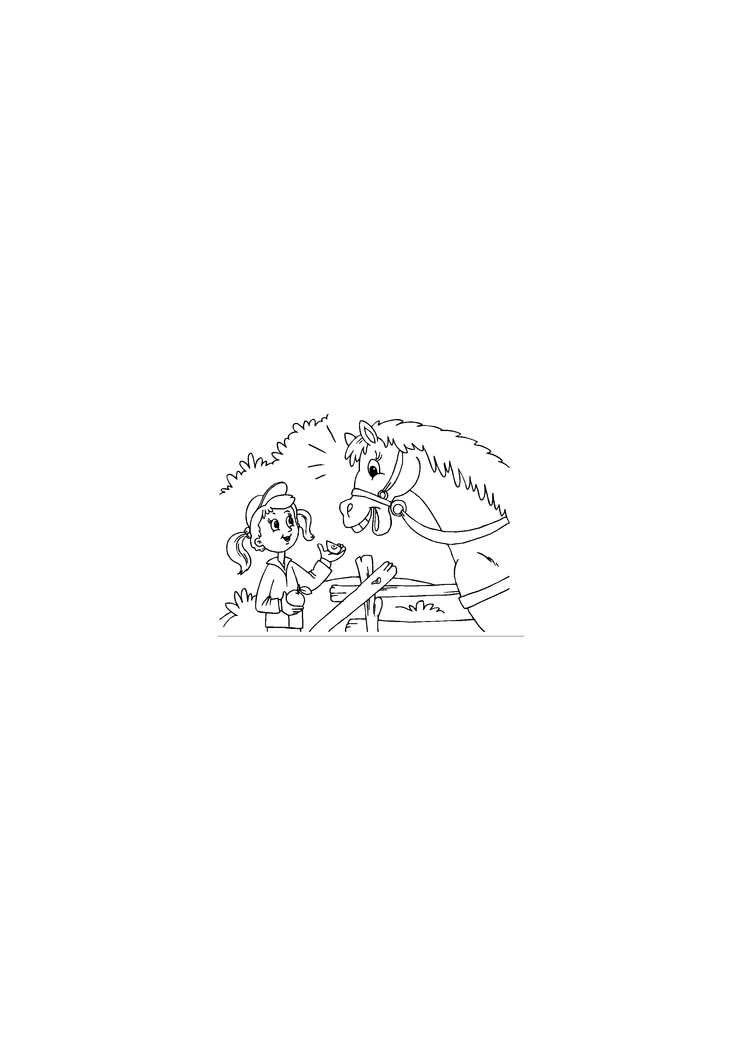 Girl feeds horse an apple