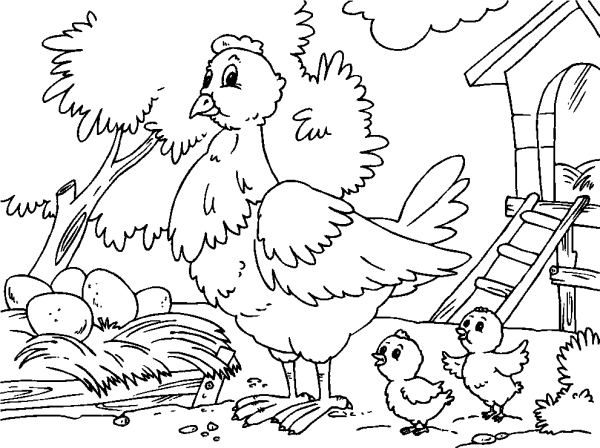 Hen with Chicks and Eggs