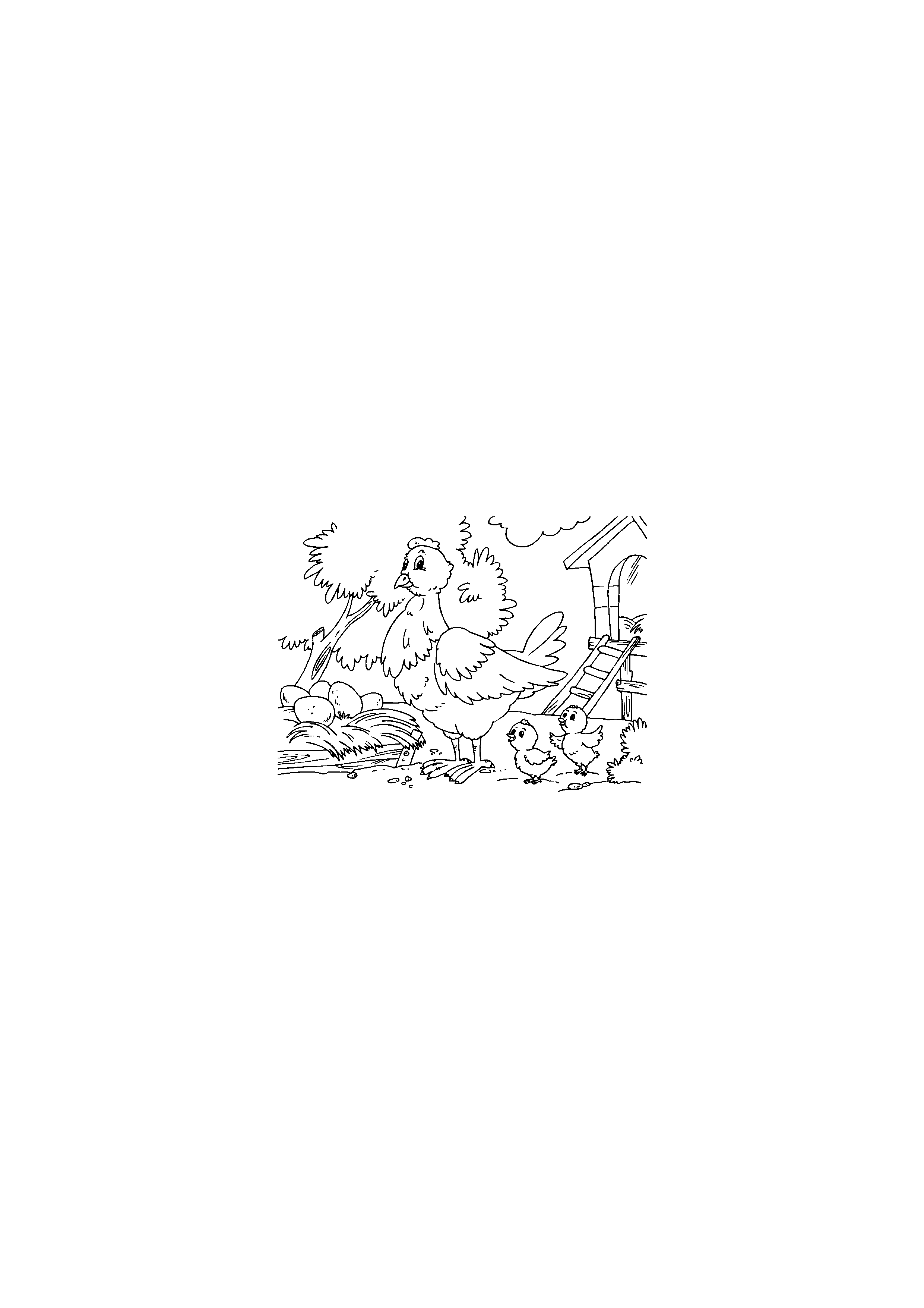 Hen with Chicks and Eggs