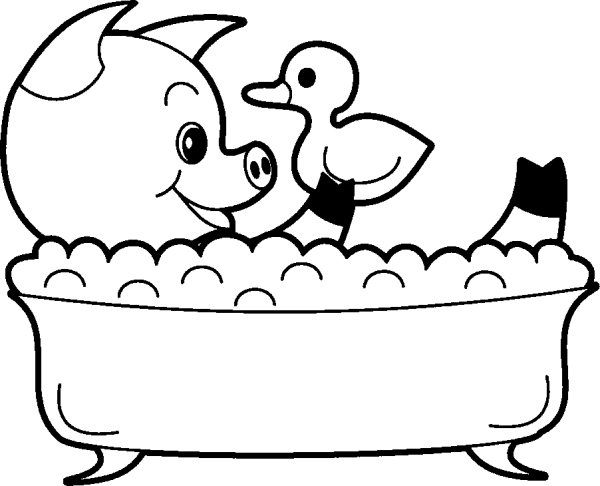 Pig Taking a Bath with a Duck