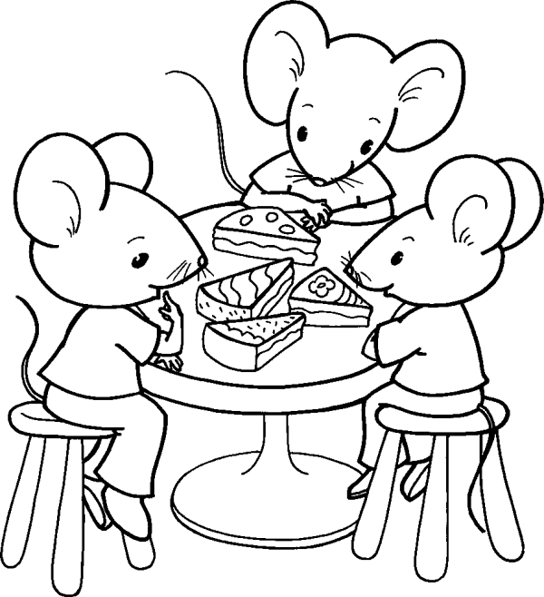 Three Mice Sharing a Cake at the Table