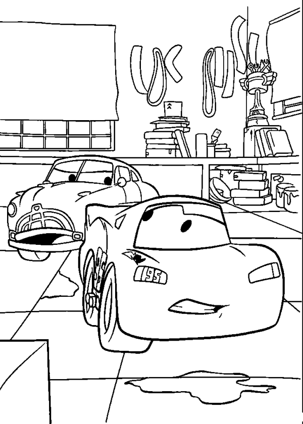 McQueen and Doc in the Garage
