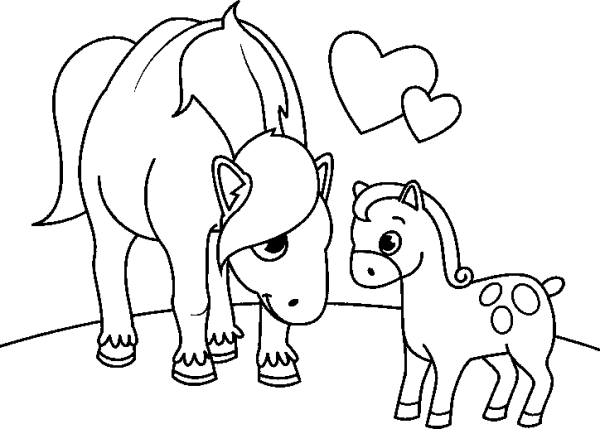 Horse with a Foal and Two Hearts