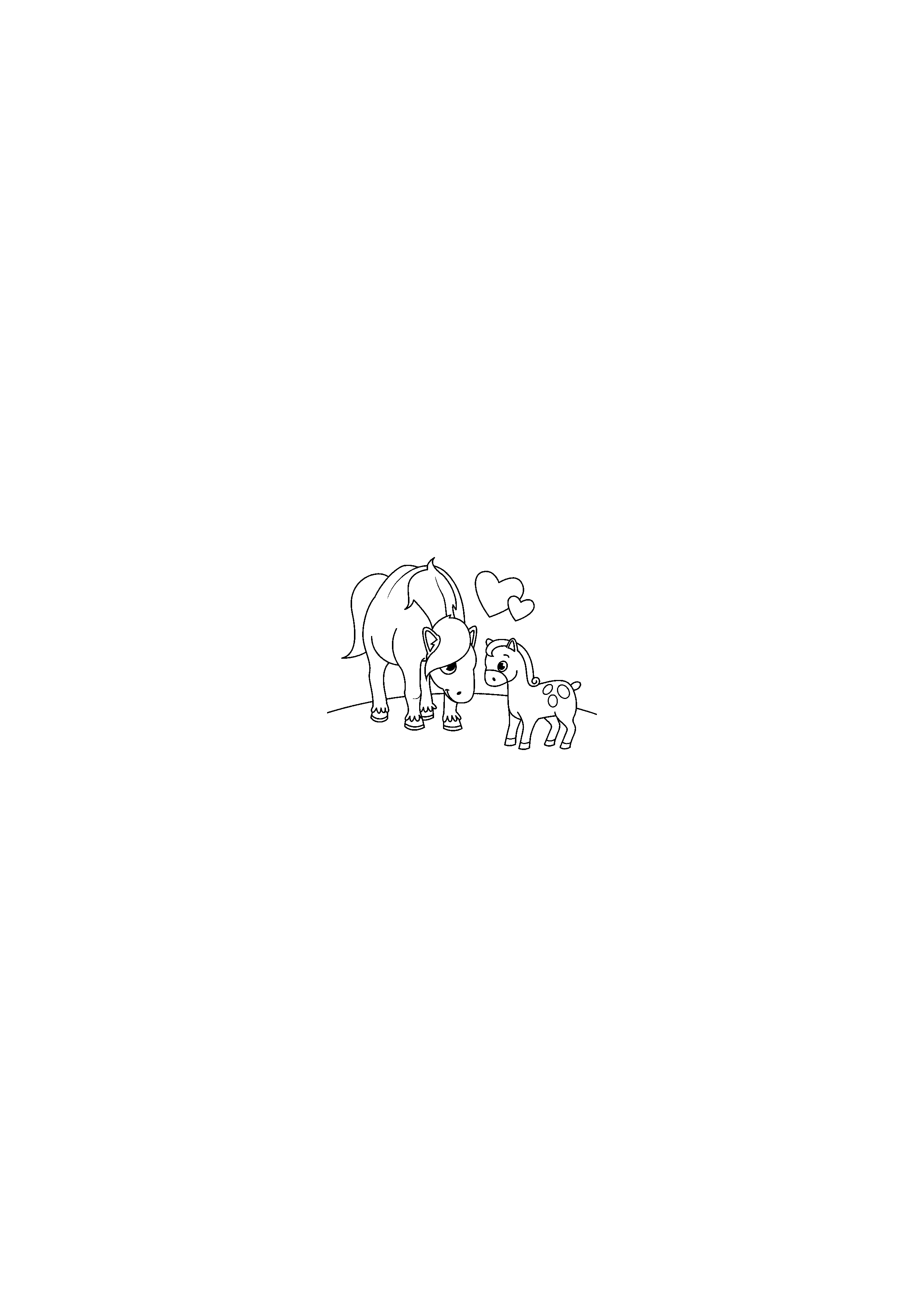 Horse with a Foal and Two Hearts