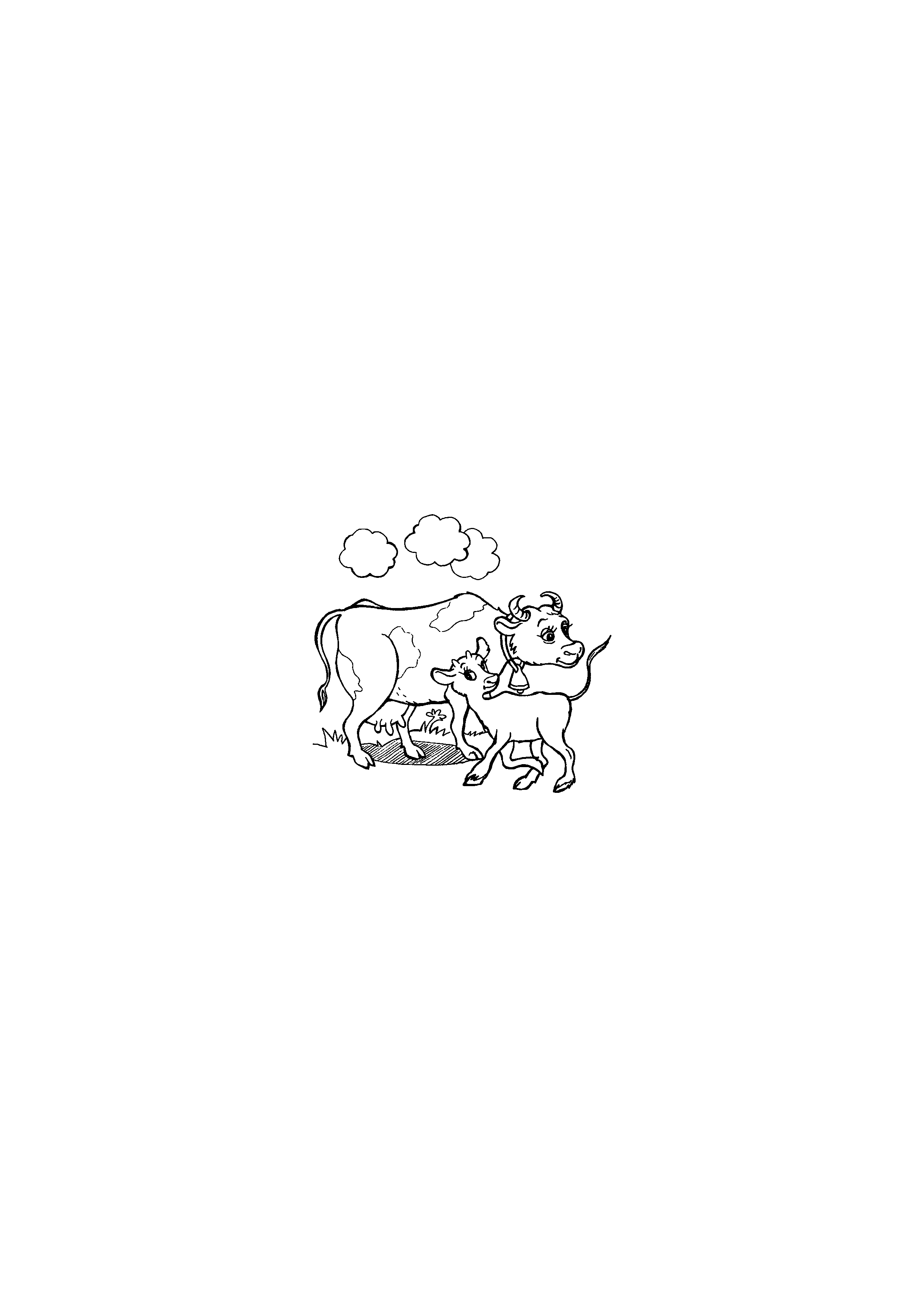 Cow with Calf in the Meadow