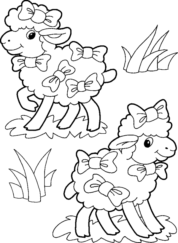Two Little Sheep with Bows