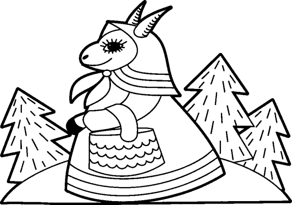 Mother Goat in a Headscarf with a Basket