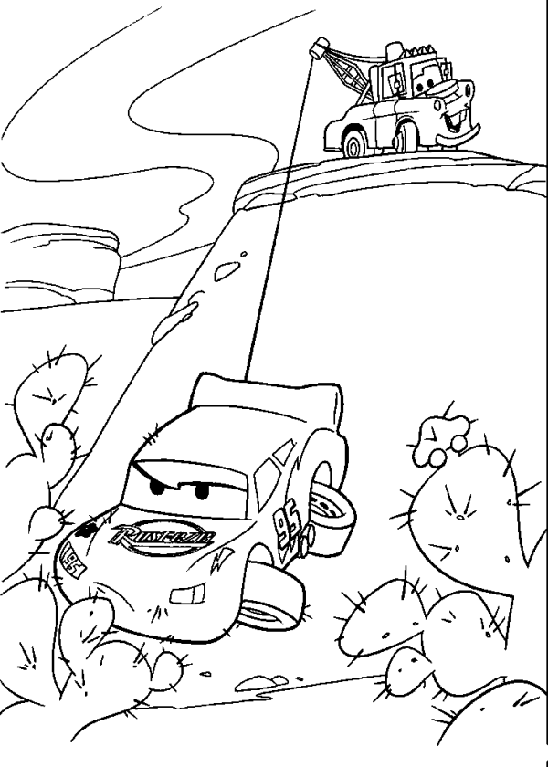 Mater Pulls McQueen Out of the Cacti