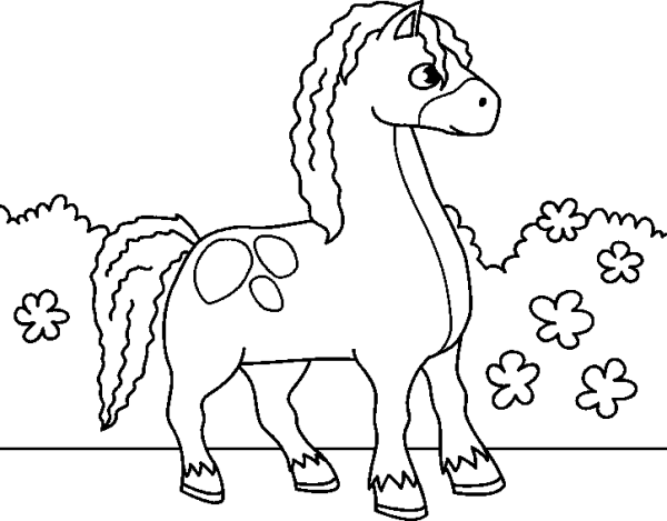 Horse by the Bushes with Flowers