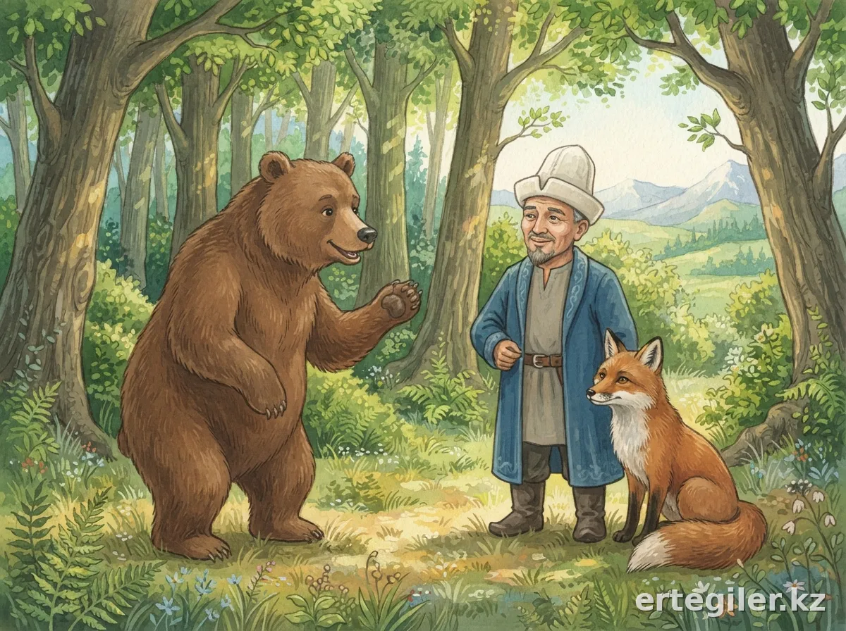 Aldar Kose and Fox hear bear about wicked fox. Aldar Kose and Fox hear bear about wicked fox.