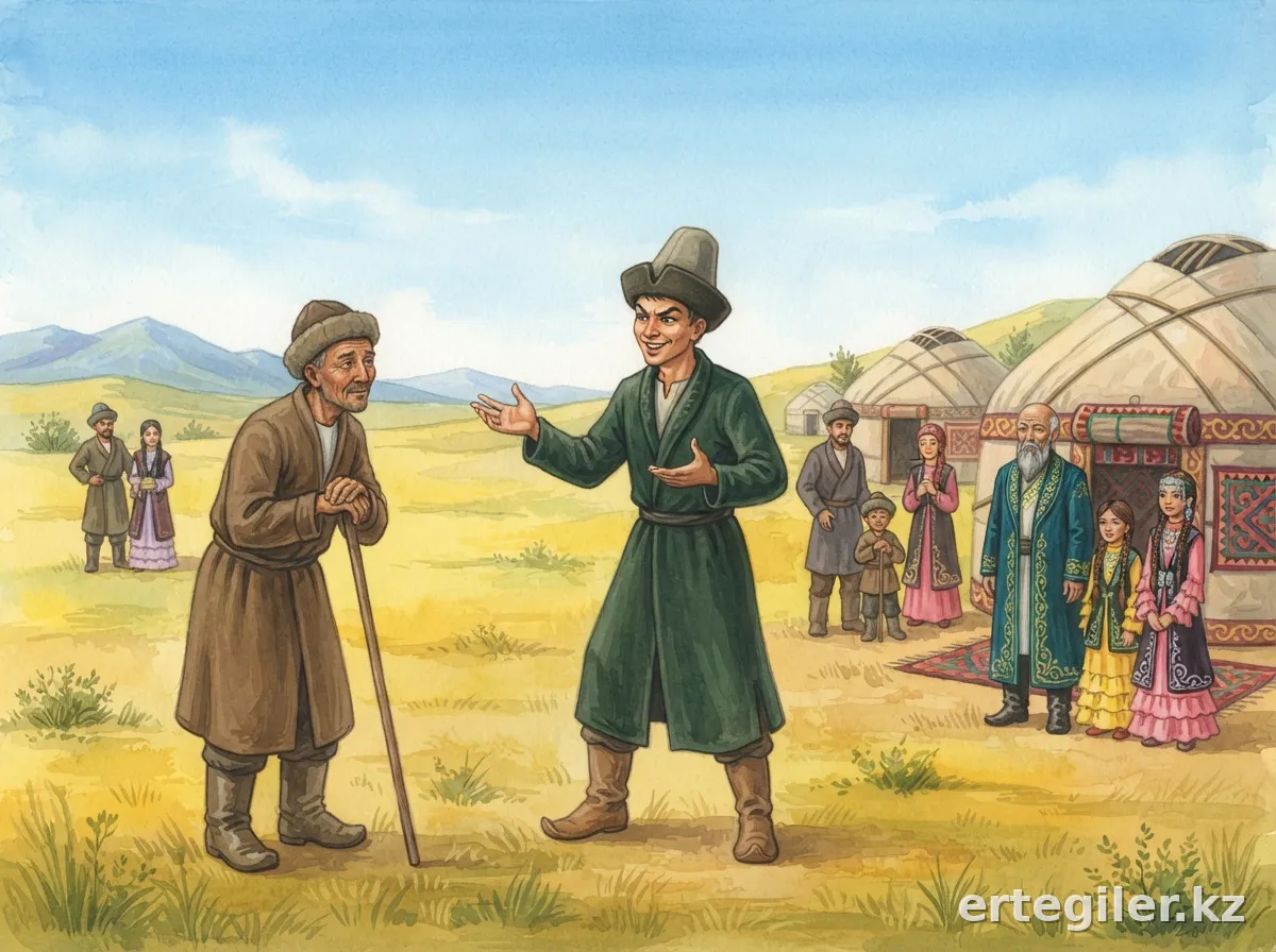 Алдар күн шуақты далада жылқышыға өтірік айтады.