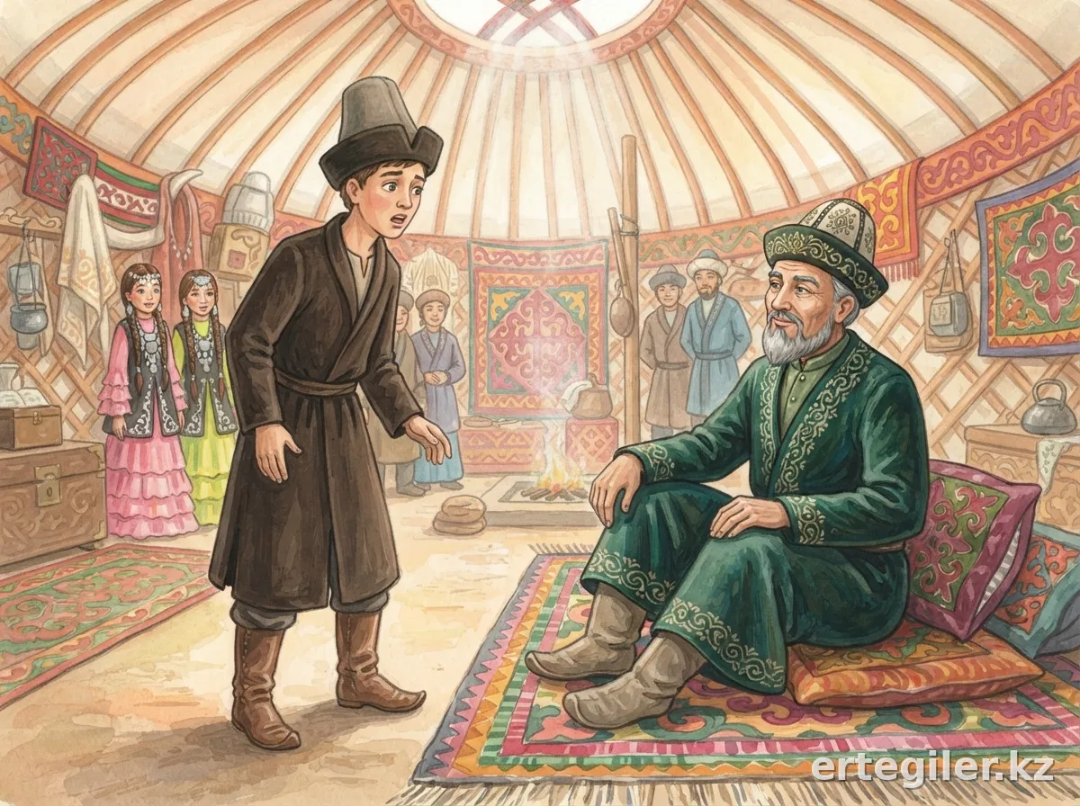 Бай таң қалған Алдардан алтын талап етеді.