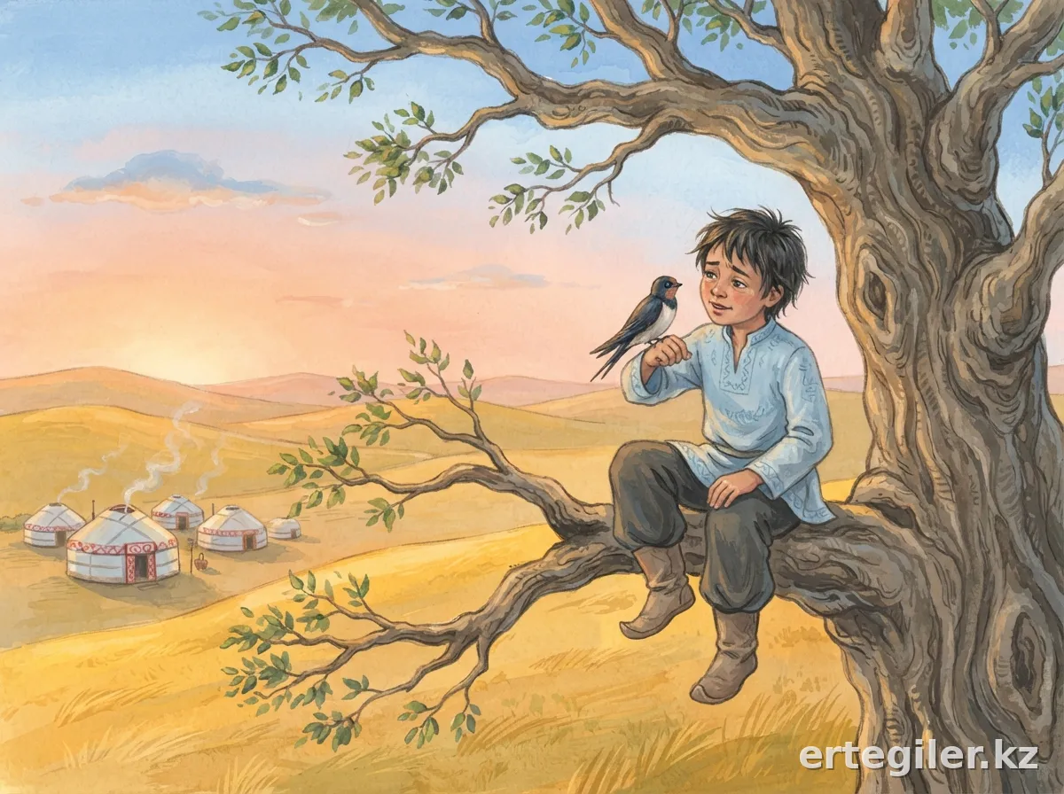 Boy on tree entrusts plea to swallow.
