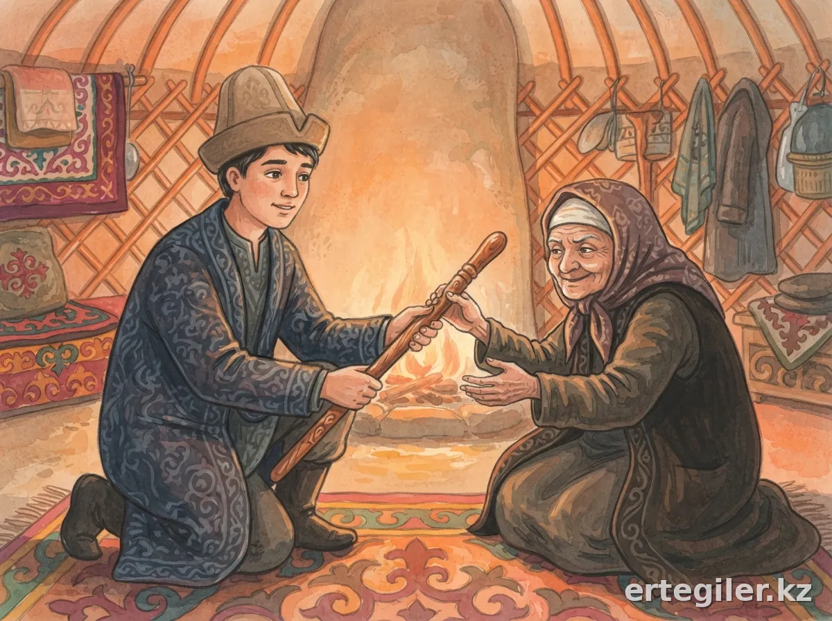 Kalem gives magic staff to old woman. Kalem gives magic staff to old woman.