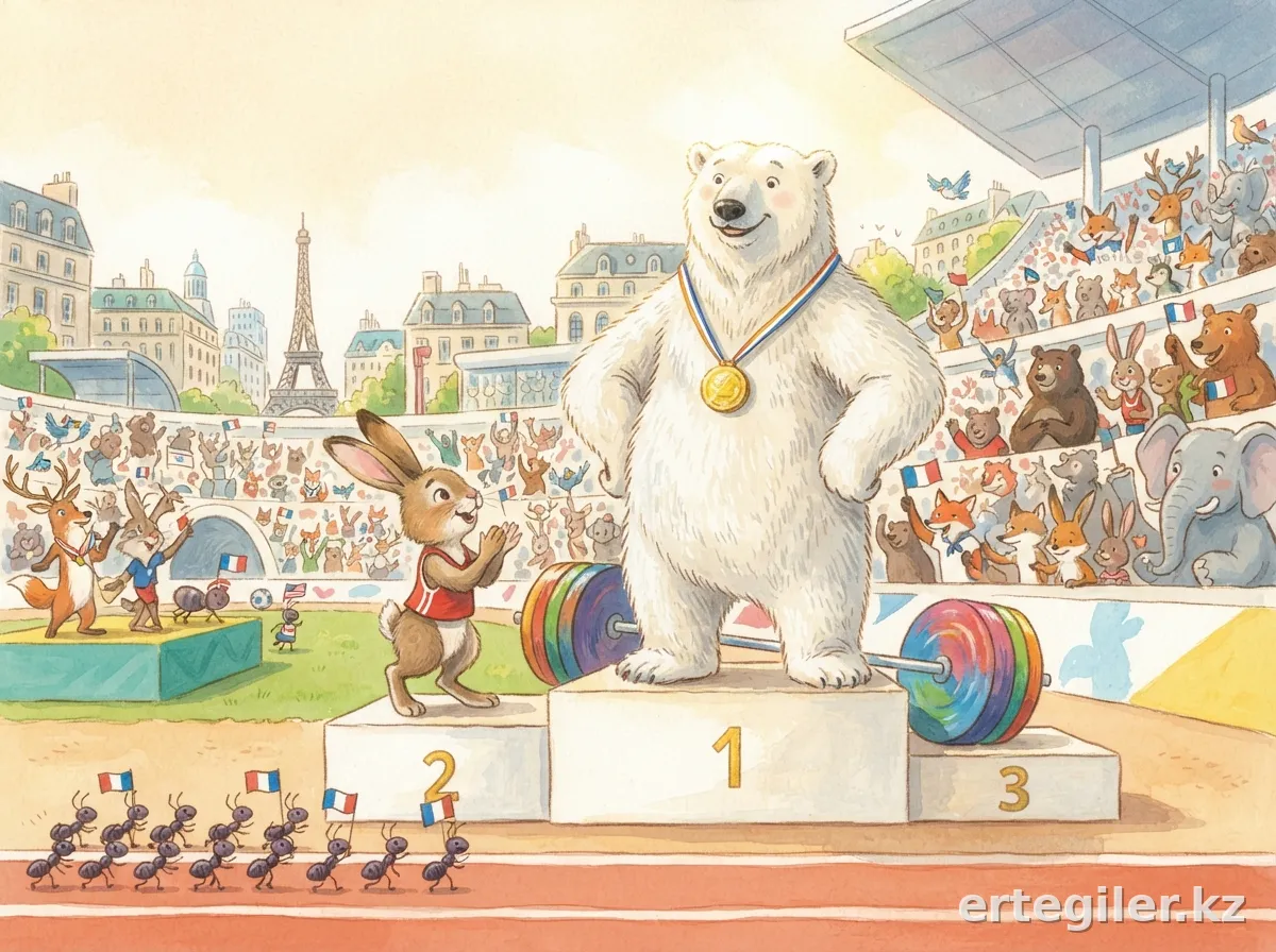Bear Arctur with gold medal, weightlifting victory.