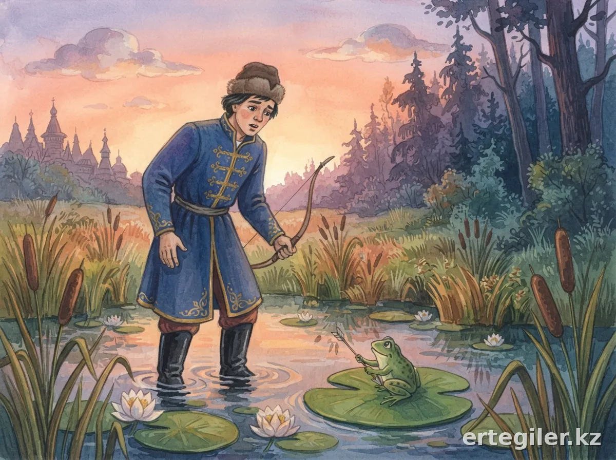 Ivan Tsarevich finds his arrow held by a frog.