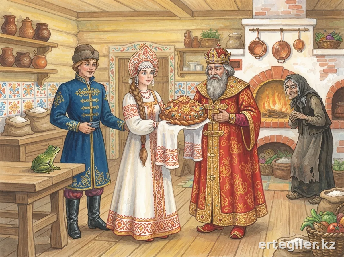 Vasilisa the Wise presents magical bread to the Tsar.