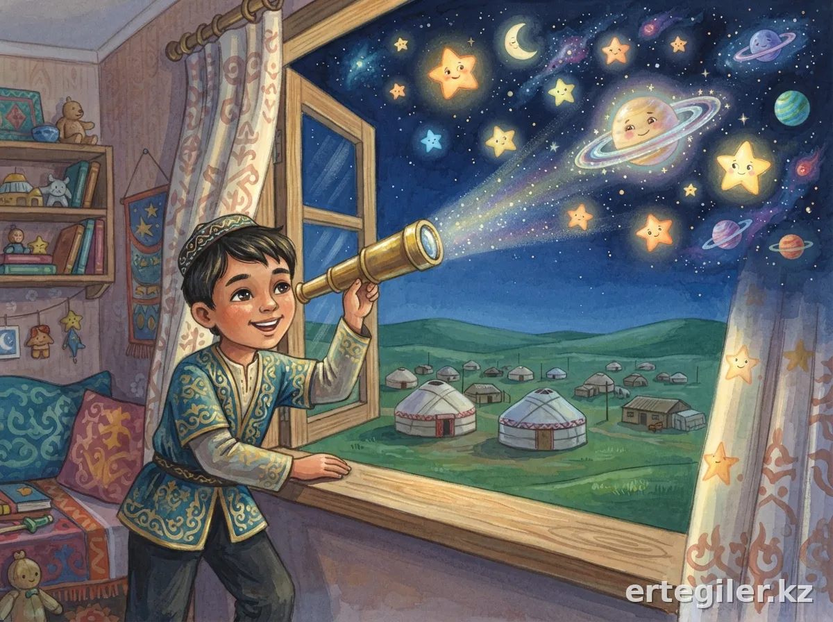 Кенжебай телескоппен аспандағы сиқырлы сәулені тамашалайды.