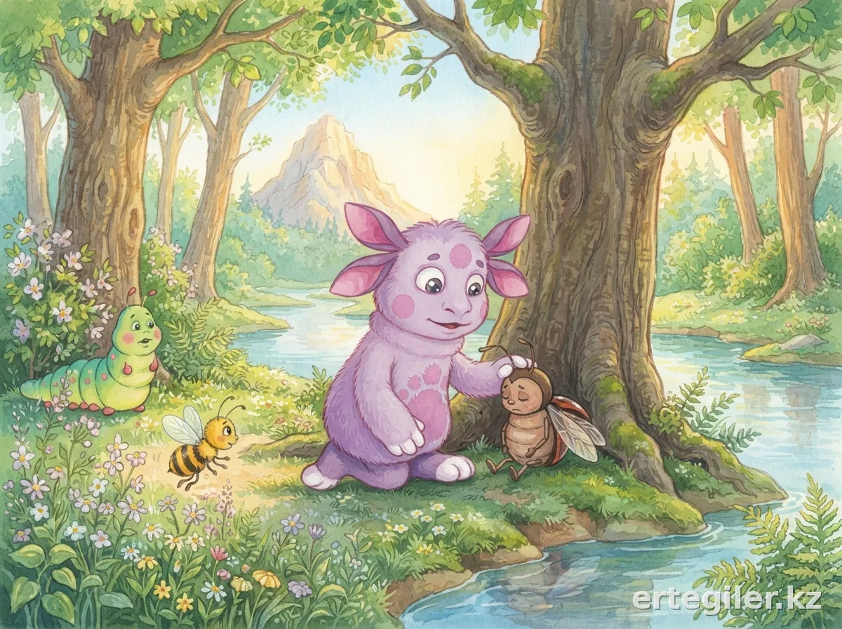 Luntik comforts the sad beetle.