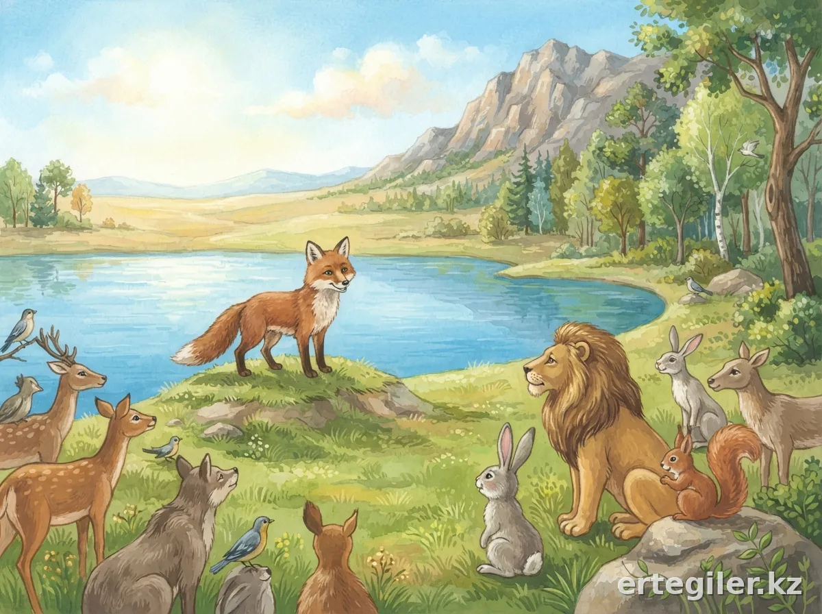 Maksat the fox tells animals about magical fish.