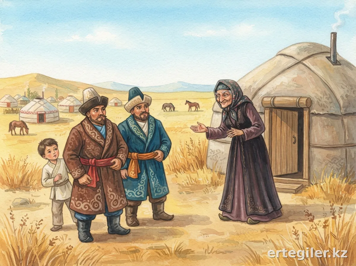 Колдунья предлагает загадку деревенским героям.