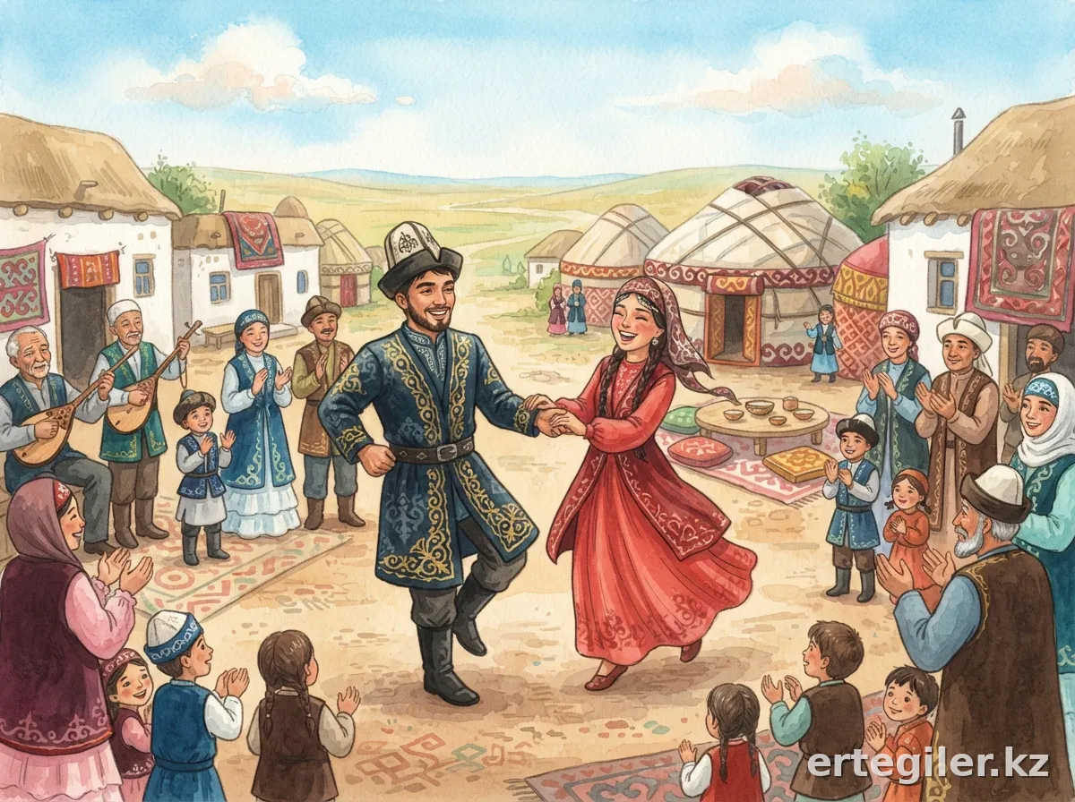 Аян мен Жанар ауыл мерекесінде билейді.