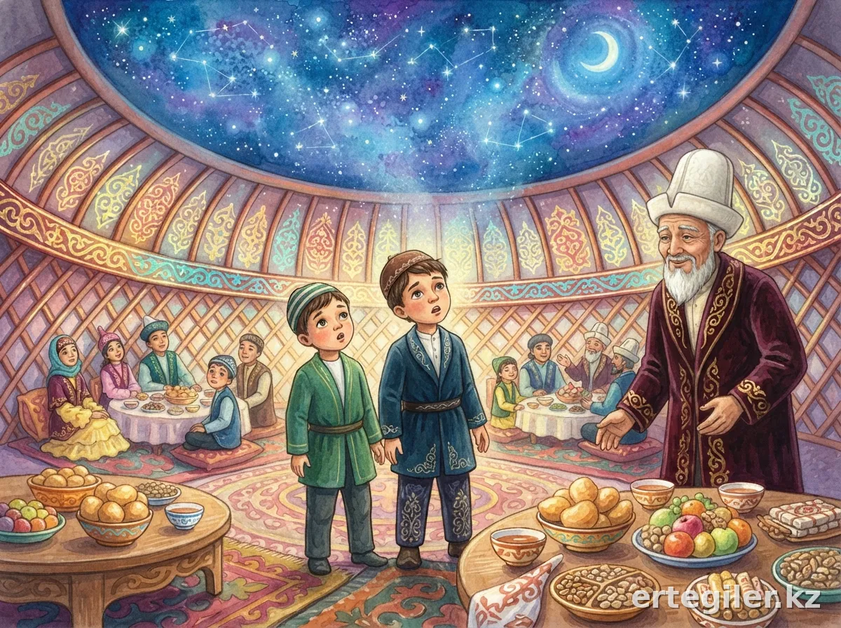 Kasym and friend stand in awe inside magical home.