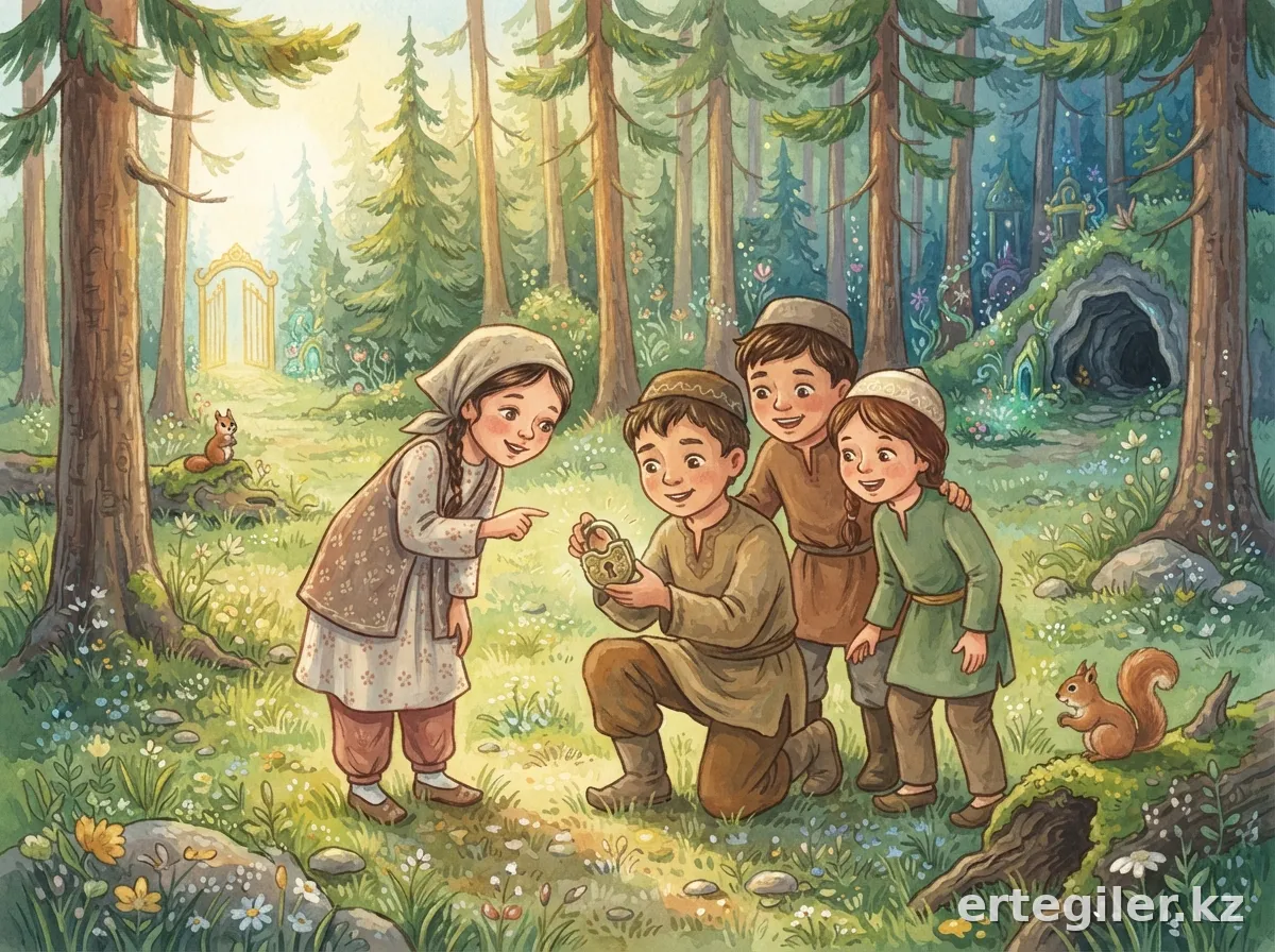 Нурлан с друзьями находит волшебный ключ и замок.
