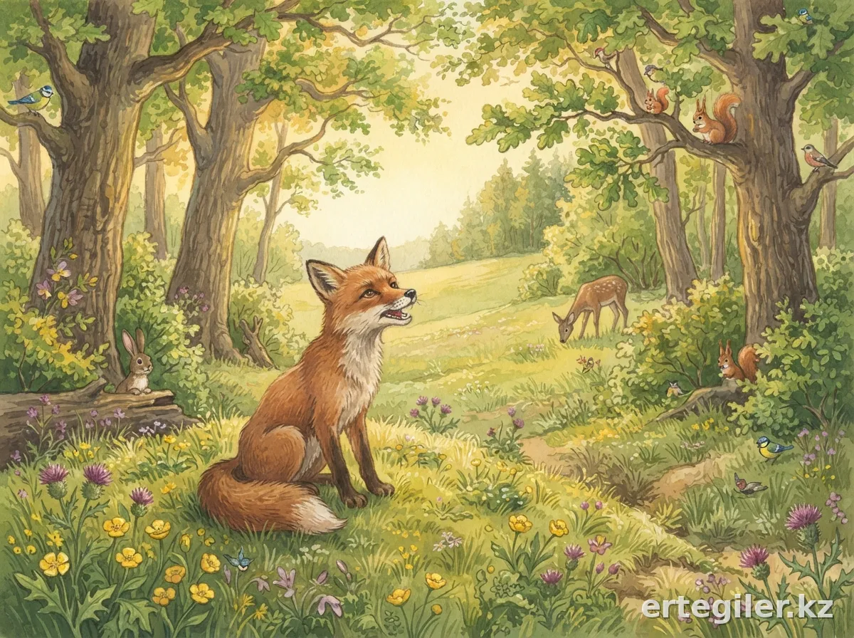 Fox practices singing alone at forest edge.