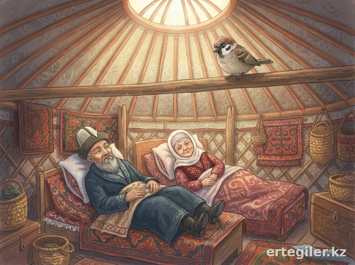 Торғай ауырған қарттарға қарап, көмек іздеуді ойлайды. Торғай ауырған қарттарға қарап, көмек іздеуді ойлайды.