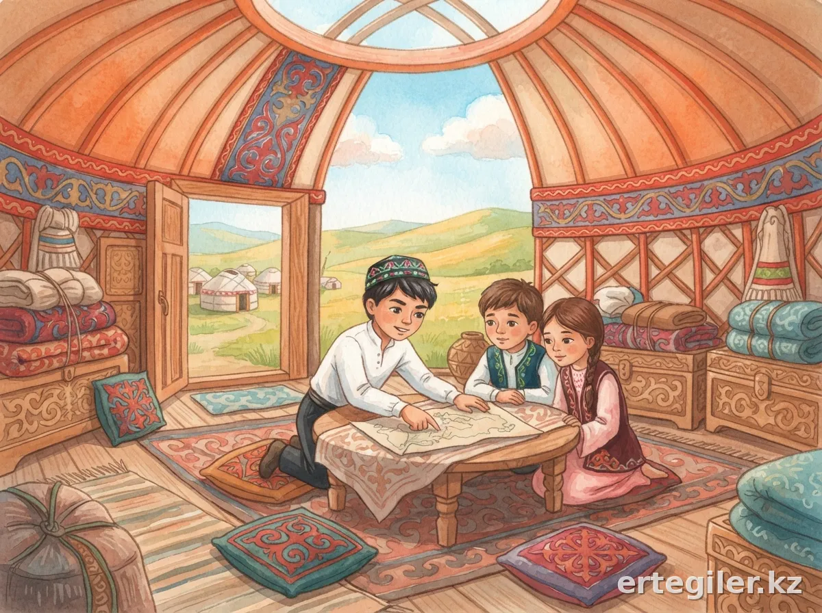 Dos and friends planning in a yurt.