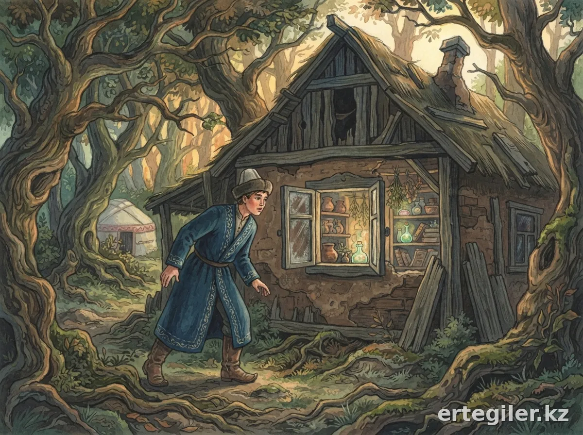 Young Hero cautiously approaches the Old Witch's house.