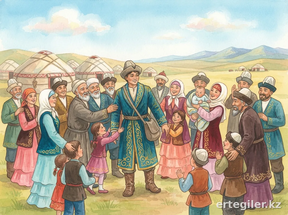Young Hero joyfully welcomed back by his villagers.