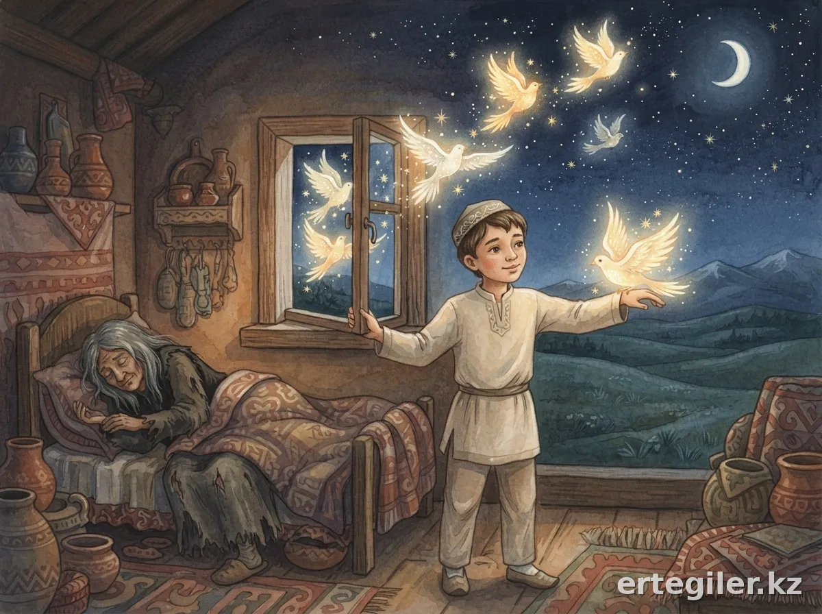 Nurzhan frees the sparkling starry birds. Nurzhan frees the sparkling starry birds.