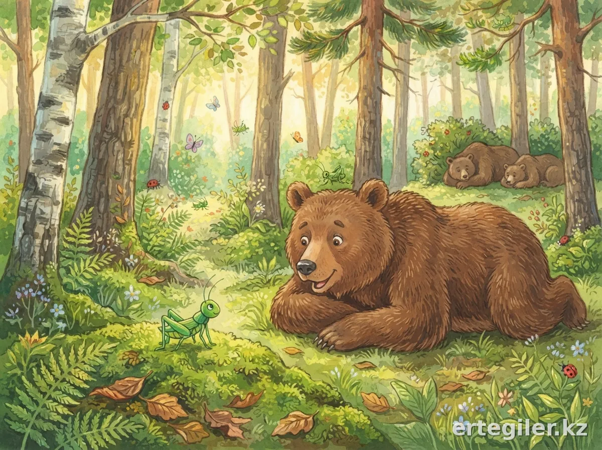 Кузнечик Шафа будит медведя Буршака, говоря с ним.